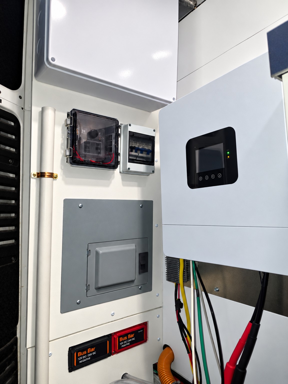 Electrical equipment and power distribution in a VanGoColorado mobile business van