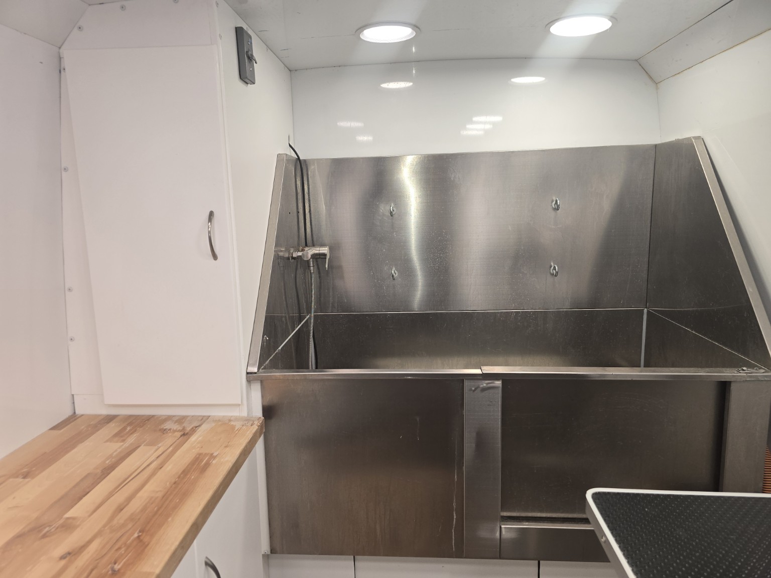 Stainless steel bathing tub in grooming salon